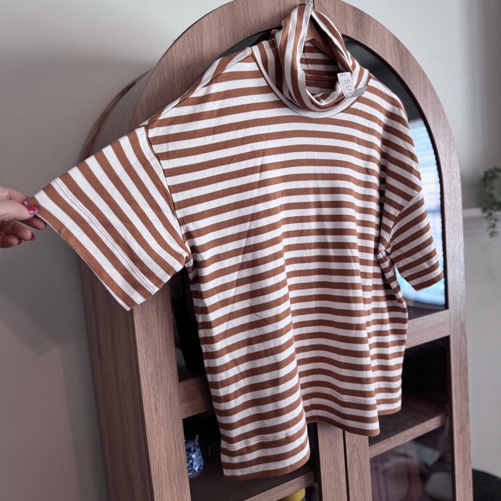 Lands' End Supima Cotton Striped Cowl Neck Top Women’s L Brown White NWT - Picture 7 of 11